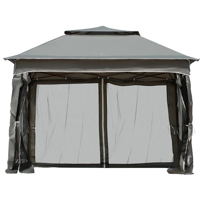 Arlmont & Co 11′ X Pop Up Canopy Gazebo, Outdoor Patio Shelter With Detachable Zipper Net. Instant Tent For Backyard And Garden. Dark Gray. 114 Sq Ft Shade