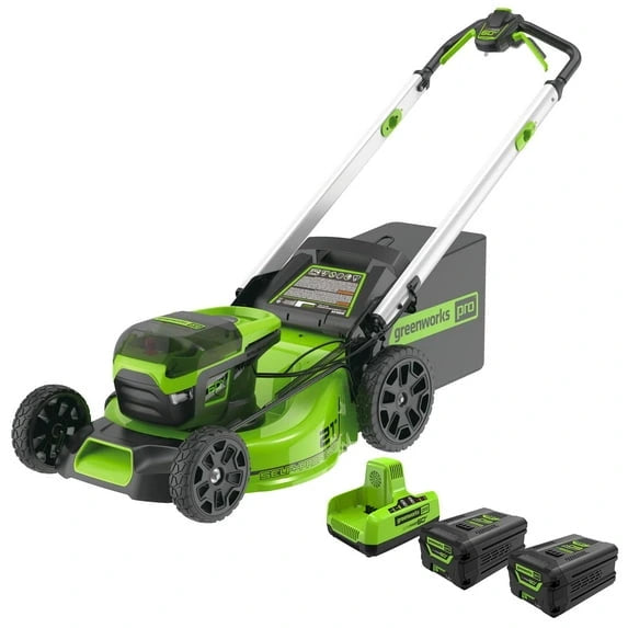 Greenworks 60V 21″ Brushless Self-Propelled Battery Powered Lawn Mower + (2) 4.0Ah Batteries & Dual Port Charger