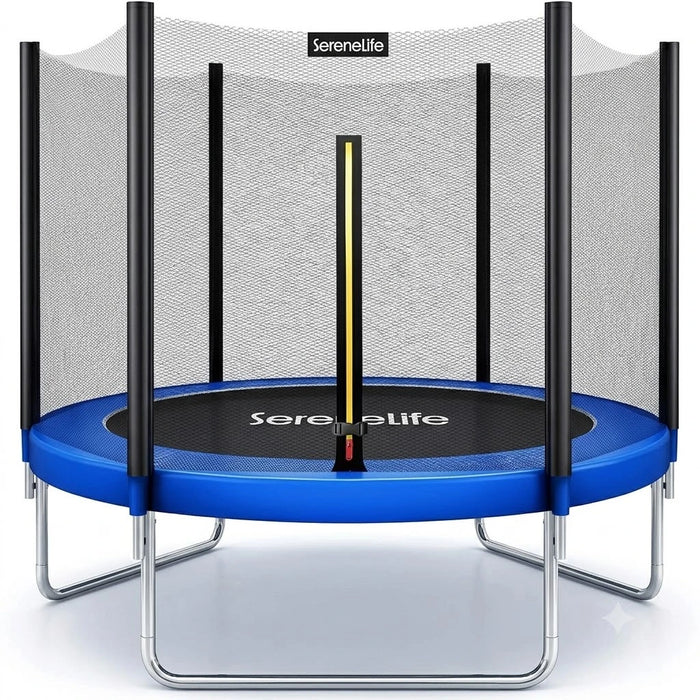 SereneLife 8FT 10FT 12FT 14FT Outdoor Trampoline for Kids – Recreational Backyard Trampoline with Curved Safety Poles and Net Enclosure- ASTM Approval for Kids Adults