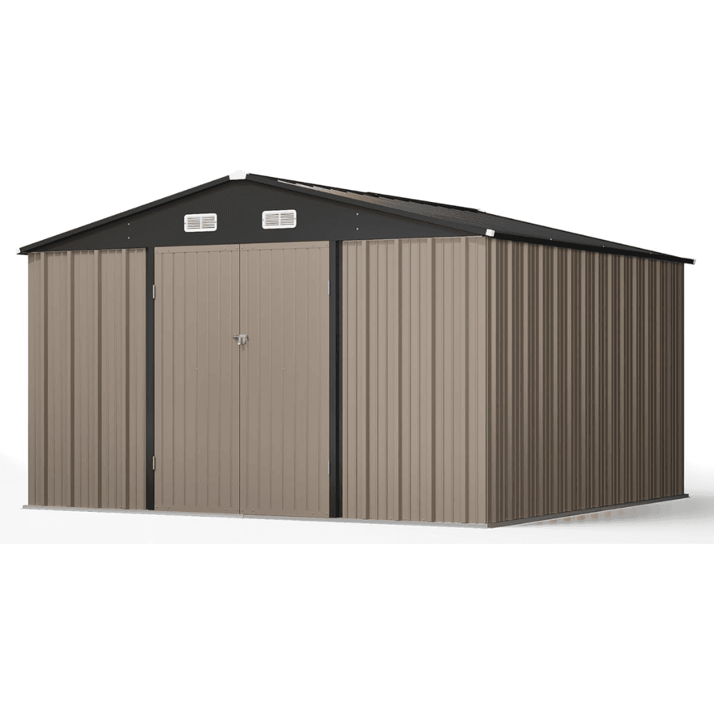 VEIKOUS 10 ft. W x 10 ft. D Outdoor Metal Storage Shed in Gray (100 sq. ft.)