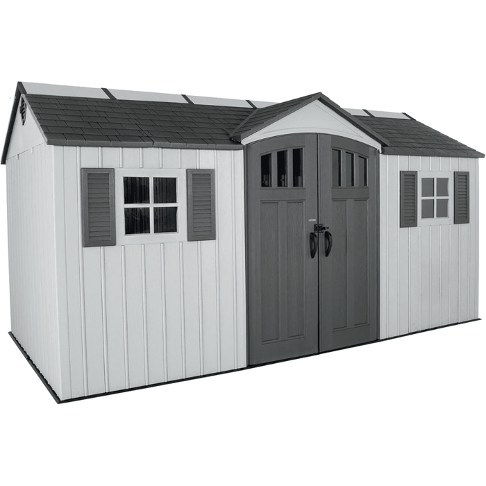 Lifetime 15′ x 8′ Dual Entry Outdoor Storage Shed, Gray
